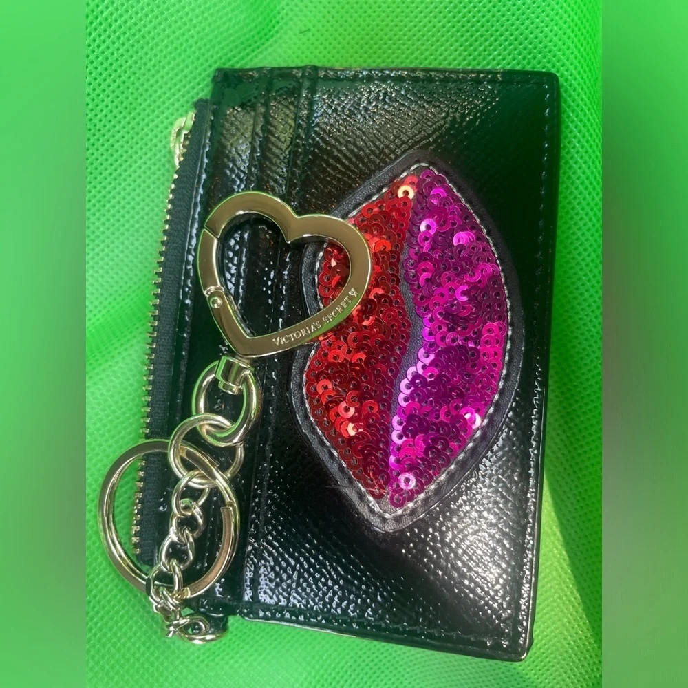 Victoria's Secret Black Wallet with Pink Sequin Lips,Card Holder. - Picture 8 of 11